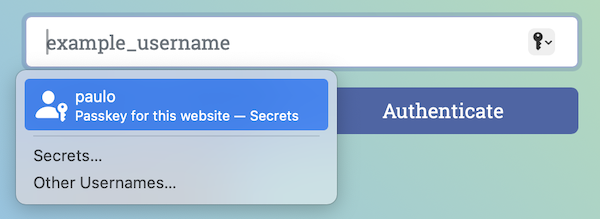 Safari's context menu suggesting a passkey on macOS.