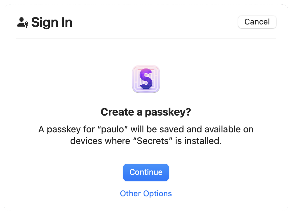 Safari's UI for creating a passkey on macOS.